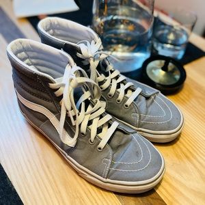 W-9, M-7.5 sizes - Gray vans Hi-top, old skool great condition. Worn thrice!